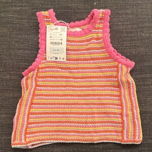 Zara Kids Striped Pink and Yellow crotchet top